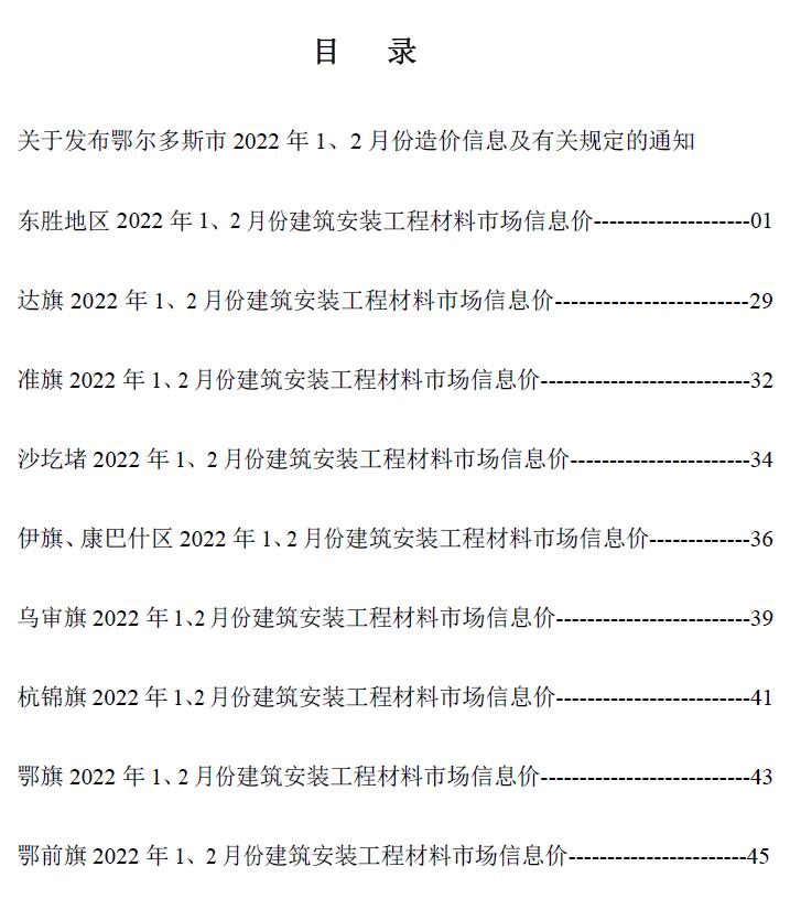 鄂尔多斯2022年1期1、2月信息价pdf扫描件