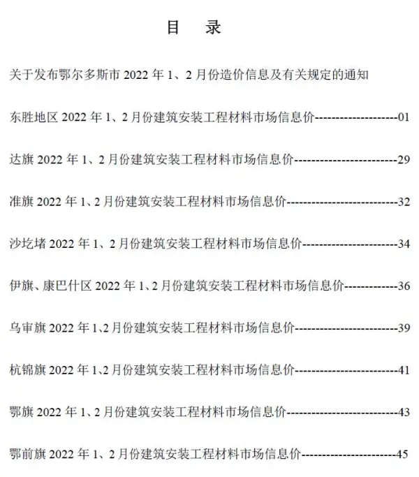 鄂尔多斯2022年1期1、2月信息价PDF扫描件