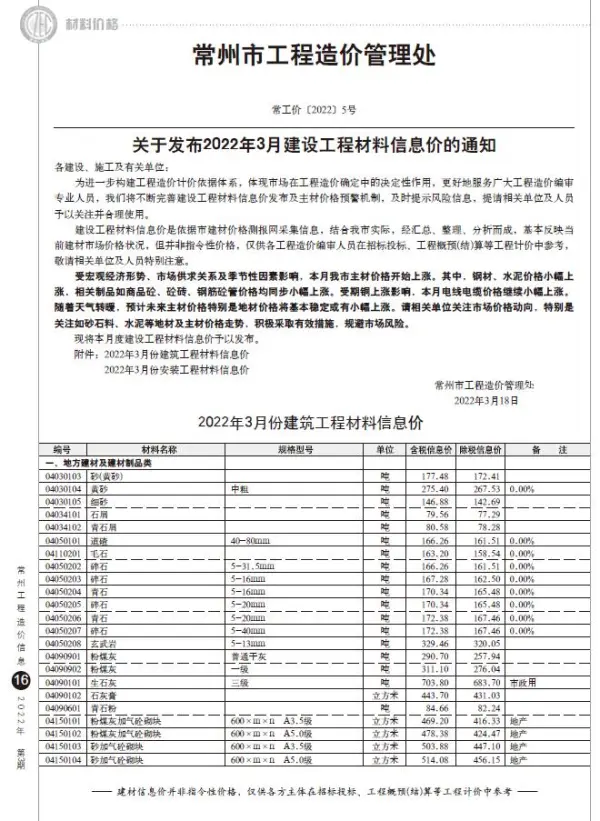 常州市2022年3月信息价PDF扫描件
