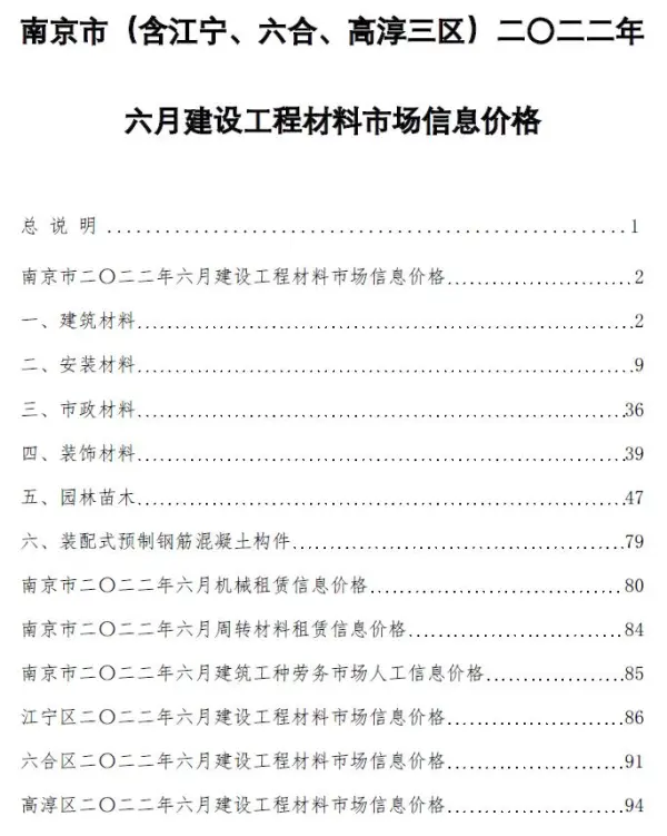 南京市2022年6月信息价PDF扫描件