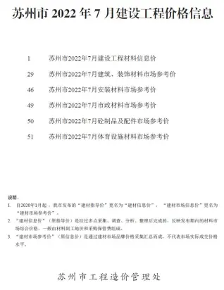 苏州市2022年7月造价信息