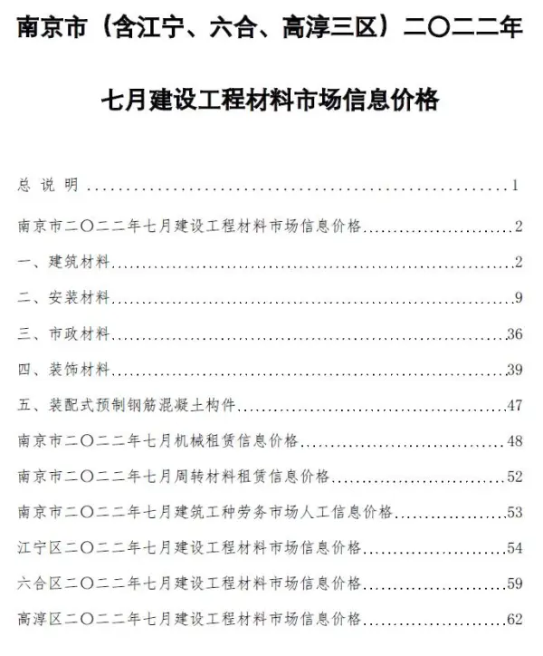 南京市2022年7月信息价PDF扫描件