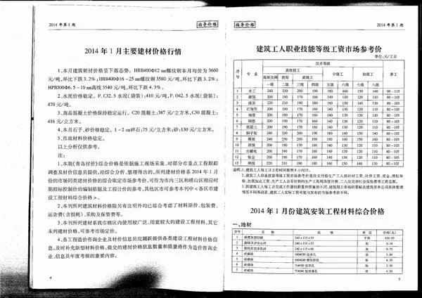青岛市2014年1期信息价PDF扫描件