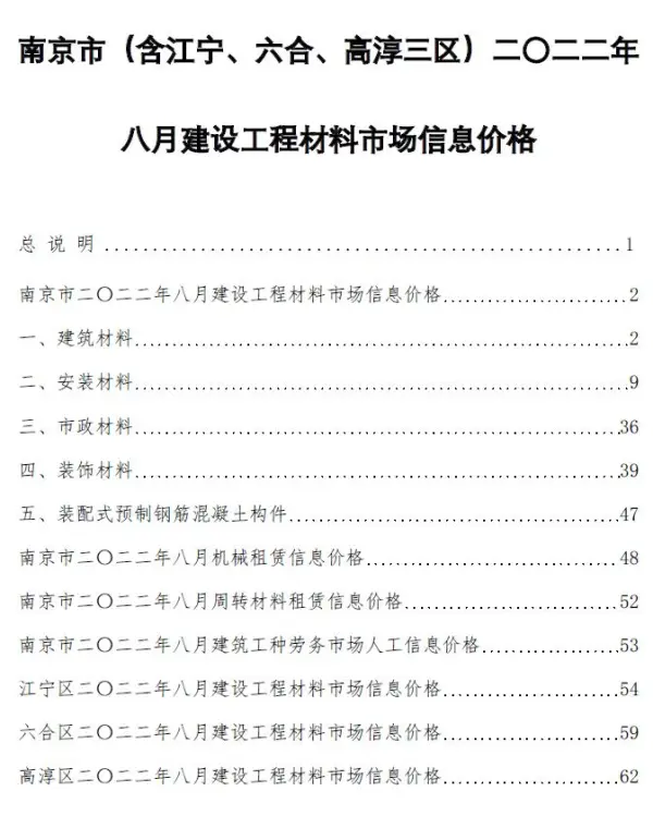 南京市2022年8月信息价PDF扫描件