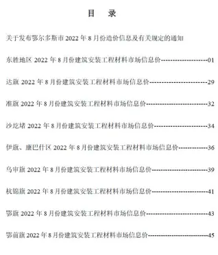 鄂尔多斯2022年8月造价信息