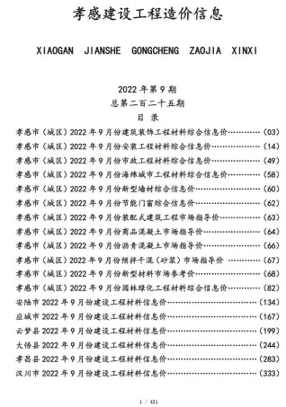 2022年9月孝感电子版建材指导价