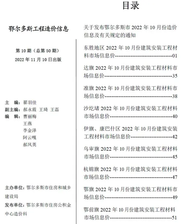 鄂尔多斯市2022年10月信息价PDF扫描件