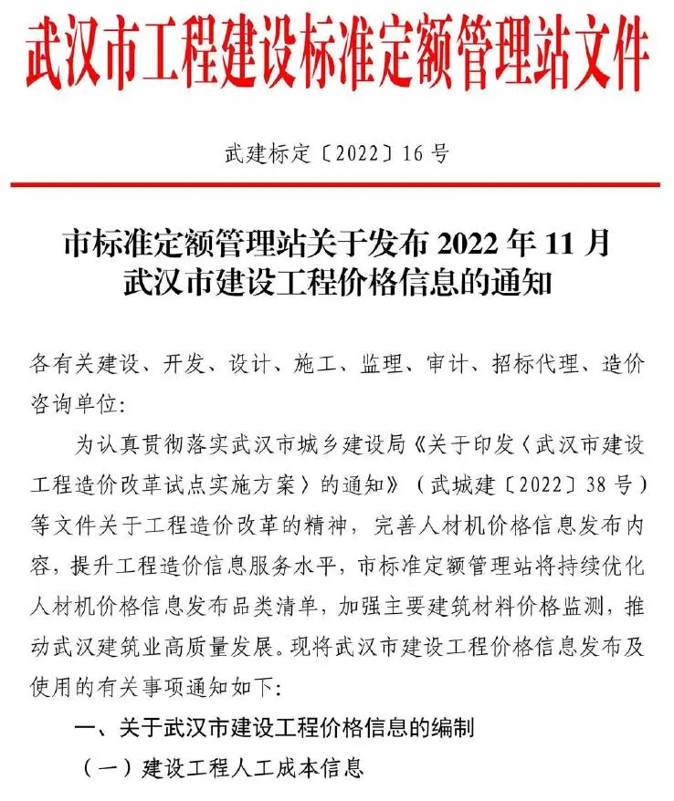 武汉市2022年11月造价信息PDF期刊