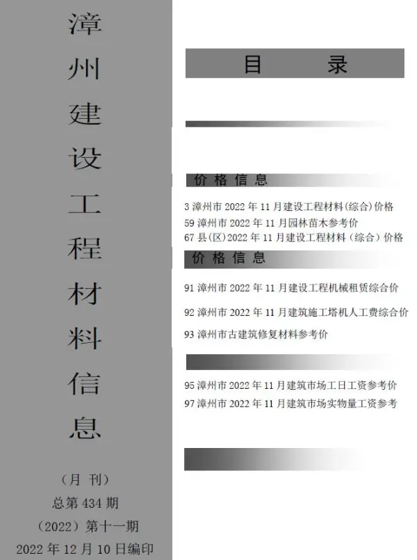 漳州市2022年11月信息价PDF扫描件
