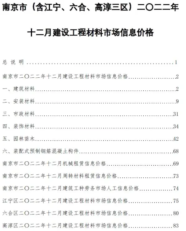 南京市2022年12月信息价PDF扫描件
