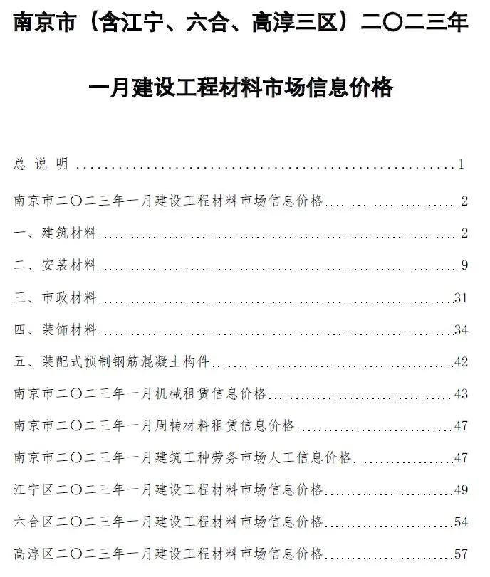 南京市2023年1月造价信息PDF期刊