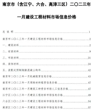 2023年1月南京电子版建筑材料价