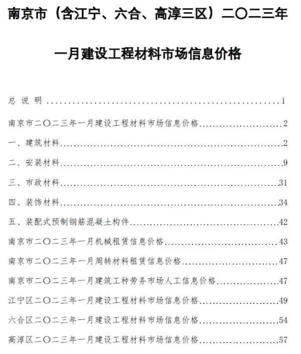 南京市2023年1月信息价PDF扫描件