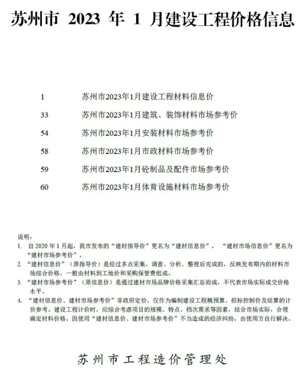苏州市2023年1月信息价PDF扫描件