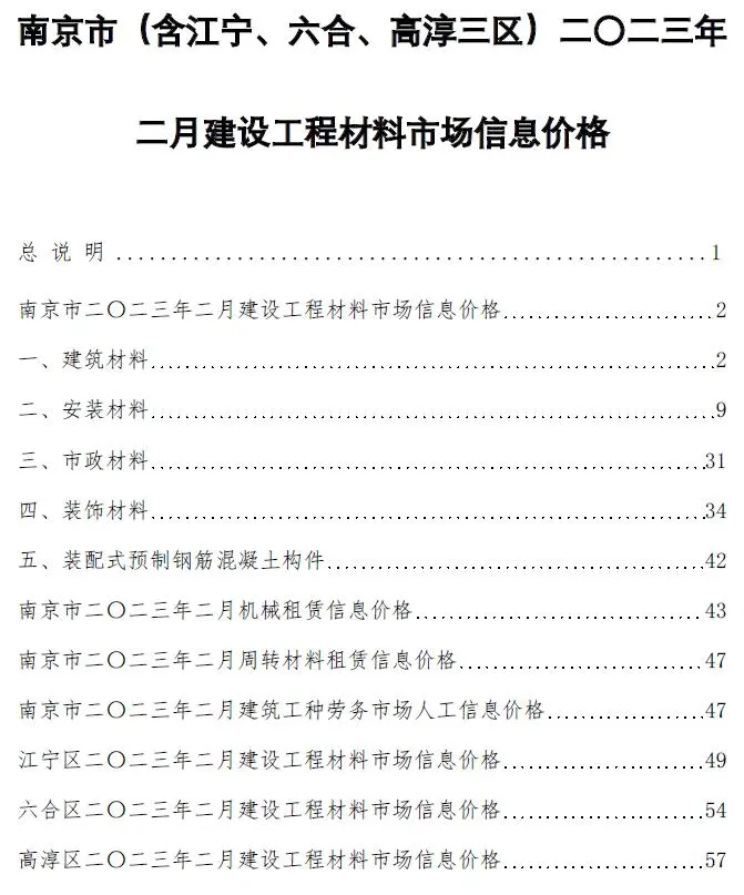 南京市2023年2月造价信息PDF期刊