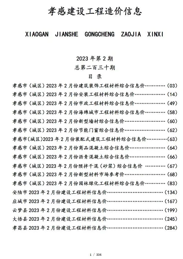 孝感市2023年2月造价信息PDF期刊