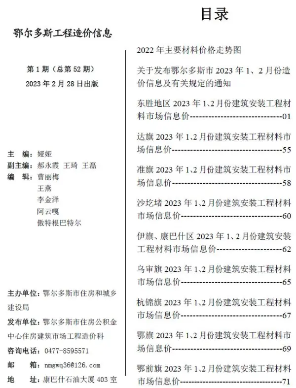 鄂尔多斯2023年1期1、2月信息价PDF扫描件
