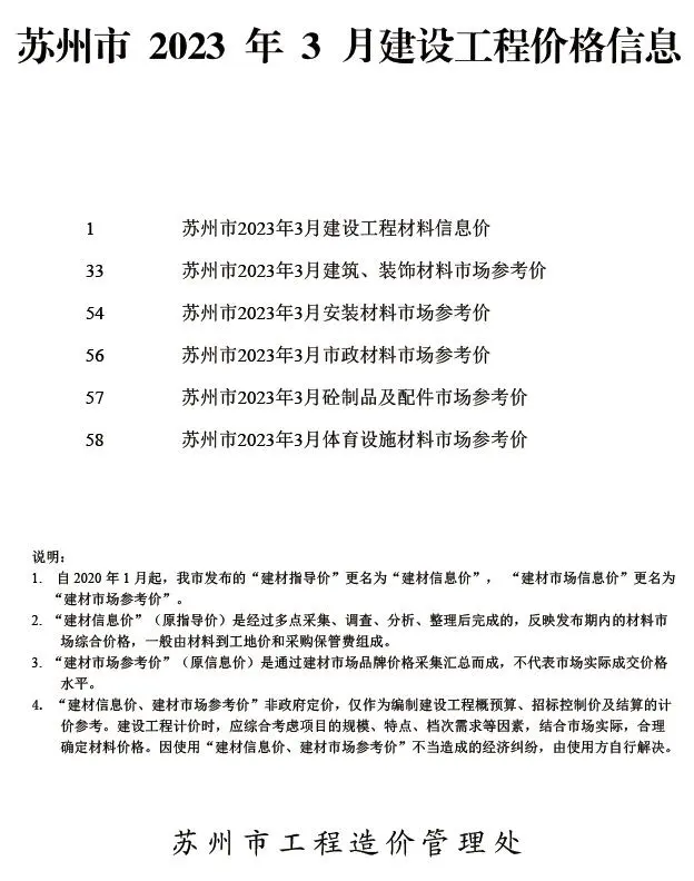 苏州市2023年3月造价信息PDF期刊