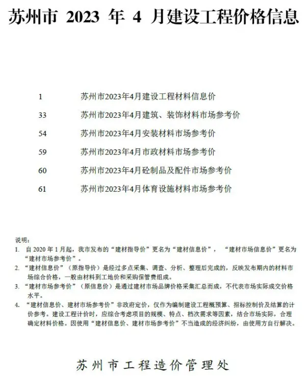 苏州市2023年4月信息价PDF扫描件