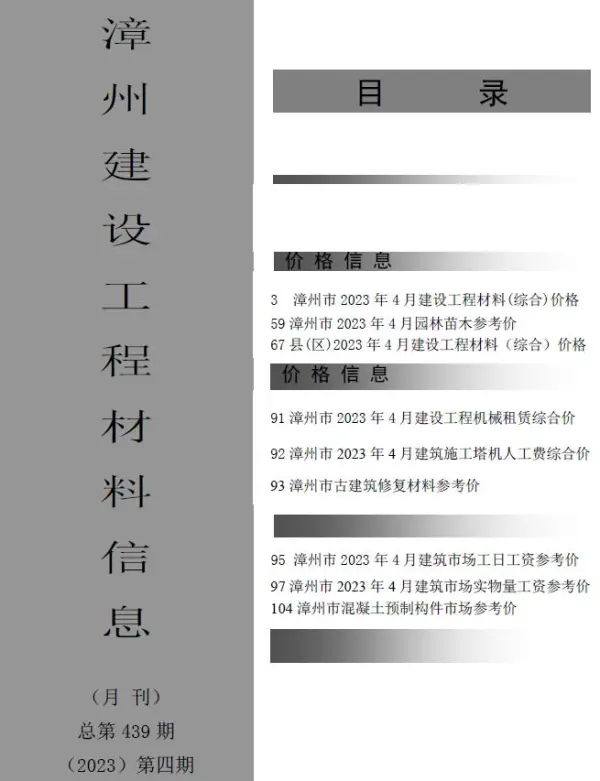 漳州市2023年4月信息价PDF扫描件