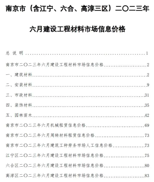 南京市2023年6月信息价PDF扫描件