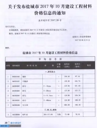 盐城市2017年10月信息价PDF扫描件
