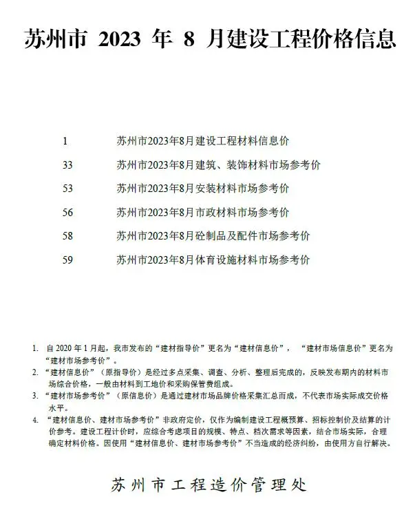 苏州市2023年8月造价信息PDF期刊