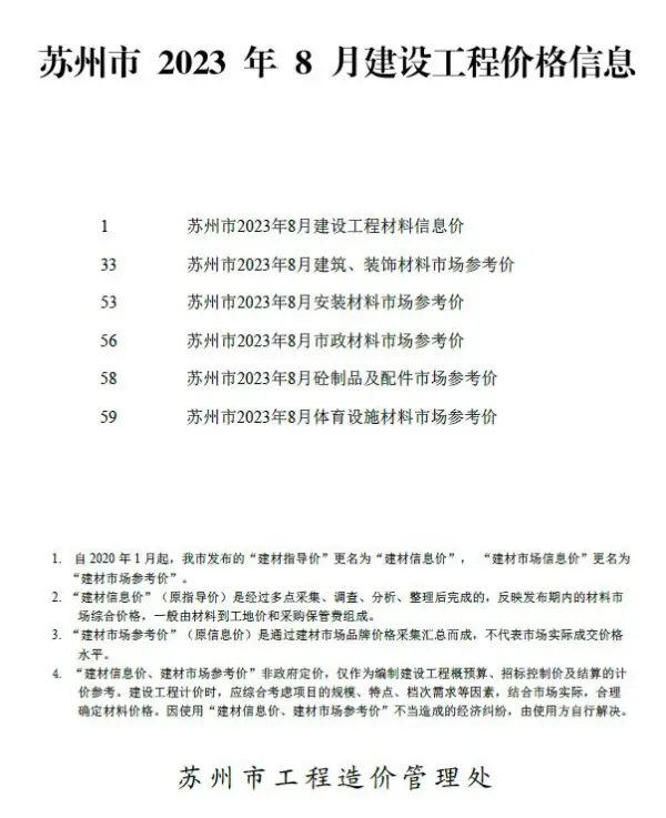 苏州市2023年8月信息价PDF扫描件