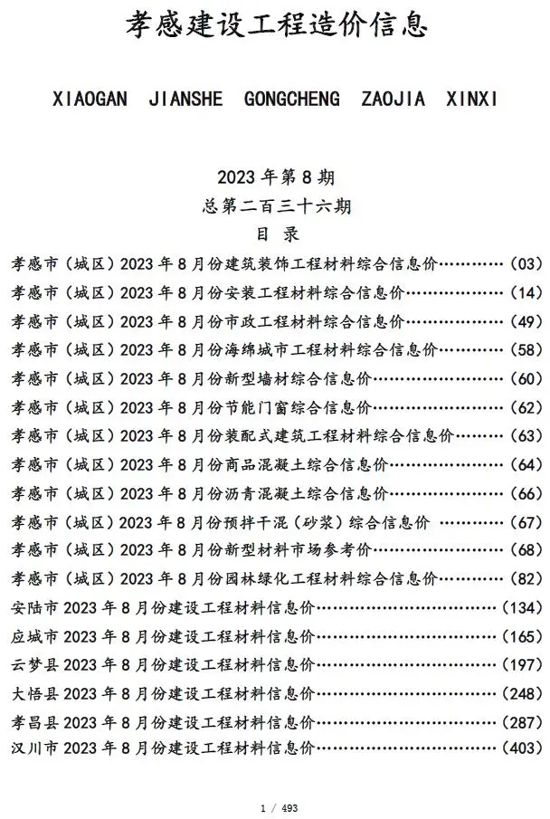 孝感市2023年8月造价信息PDF期刊