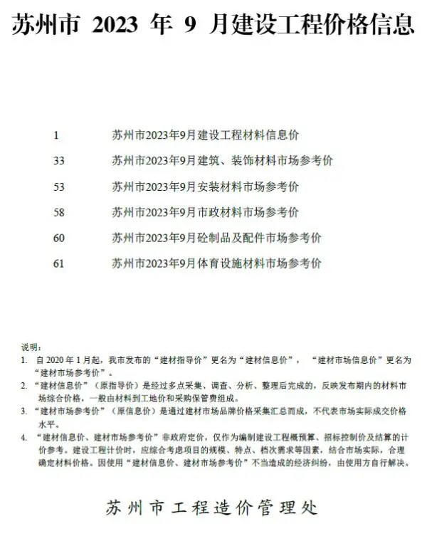 苏州市2023年9月信息价PDF扫描件