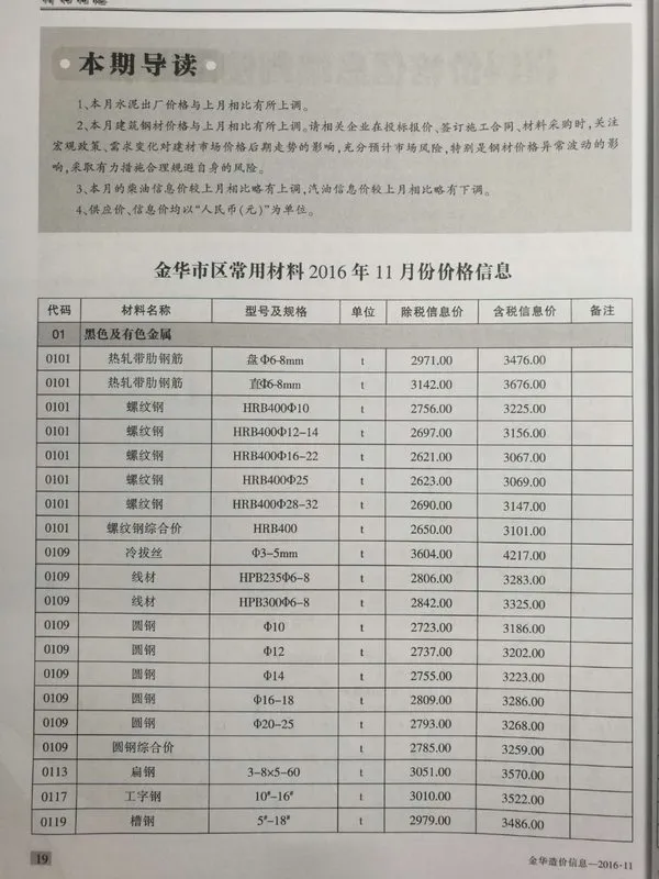 金华市2016年11月信息价PDF扫描件
