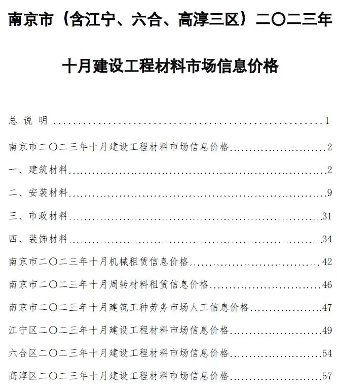 南京市2023年10月造价信息PDF期刊