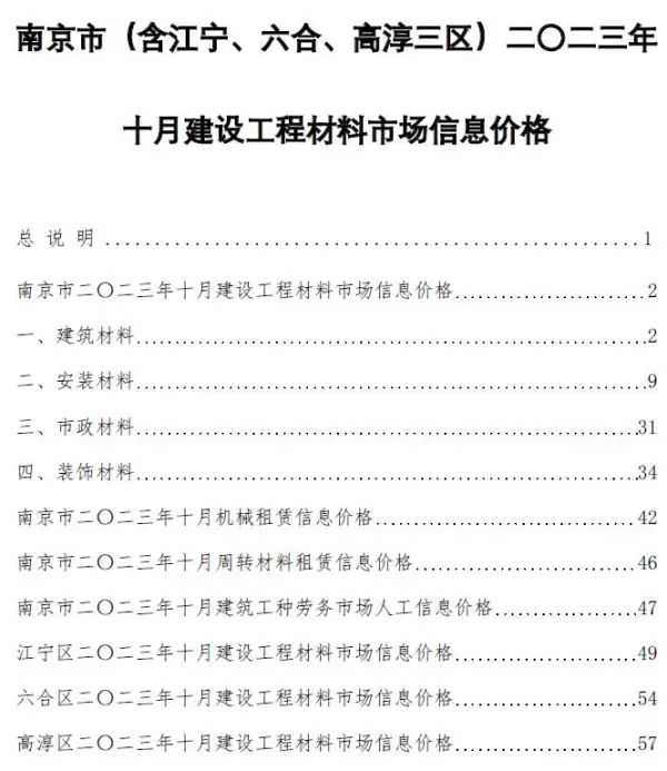 南京市2023年10月信息价PDF扫描件