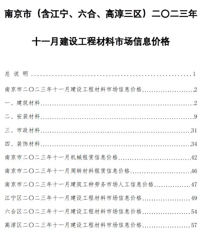 南京市2023年11月造价信息PDF期刊
