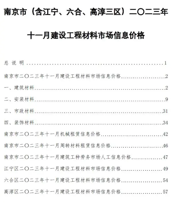 南京市2023年11月信息价PDF扫描件