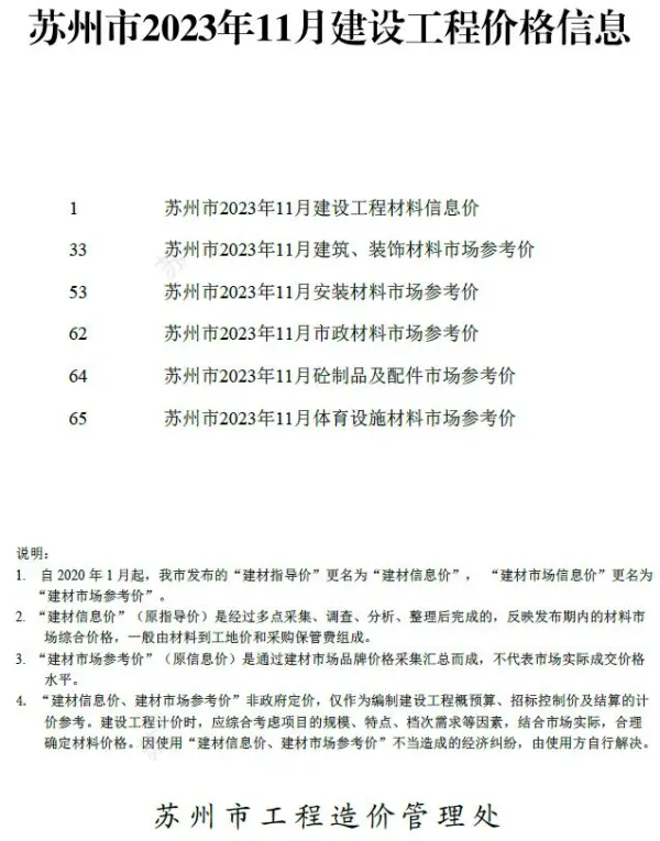 苏州市2023年11月信息价PDF扫描件