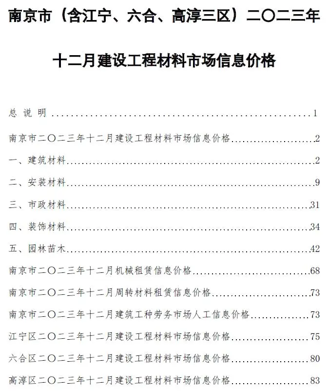 南京市2023年12月造价信息PDF期刊