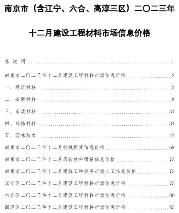 南京市2023年12月信息价PDF扫描件