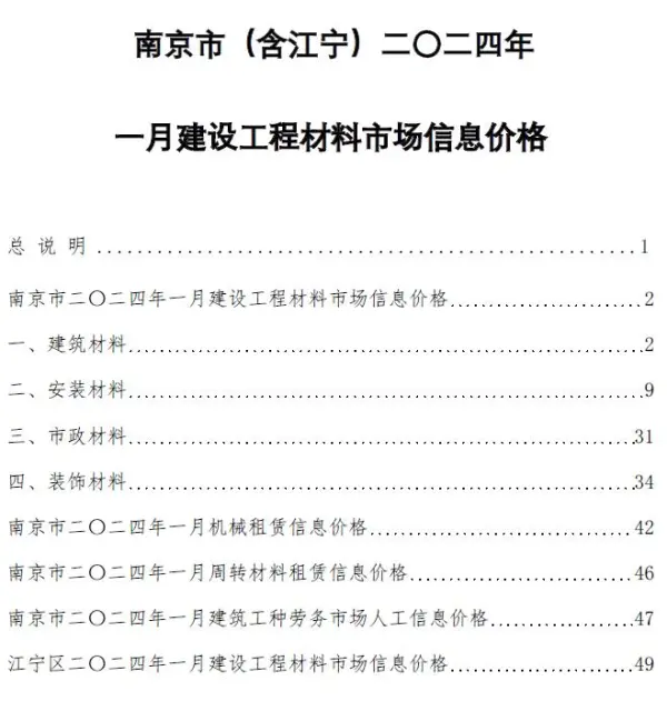 南京市2024年1月信息价PDF扫描件