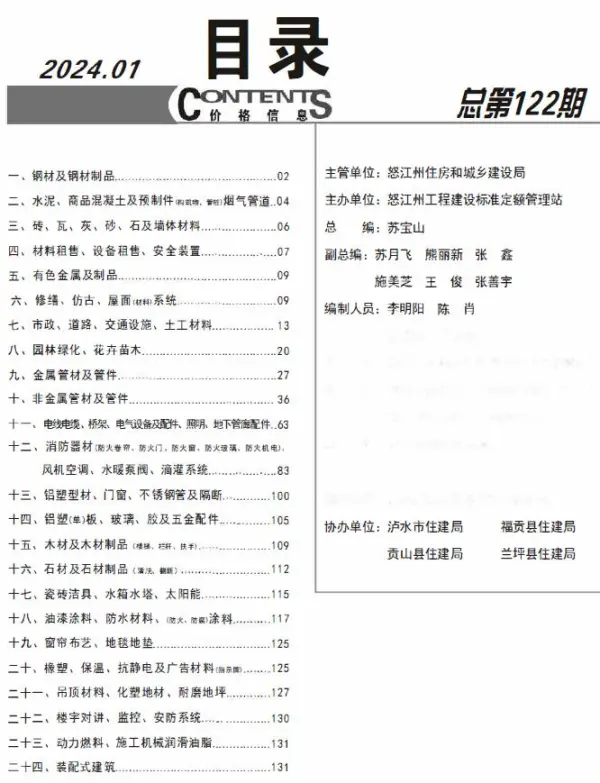 怒江州2024年1月信息价PDF扫描件