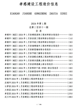 孝感市2024年1月信息价