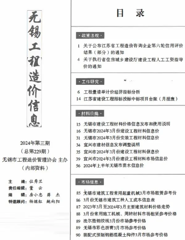 无锡市2024年3月信息价PDF扫描件