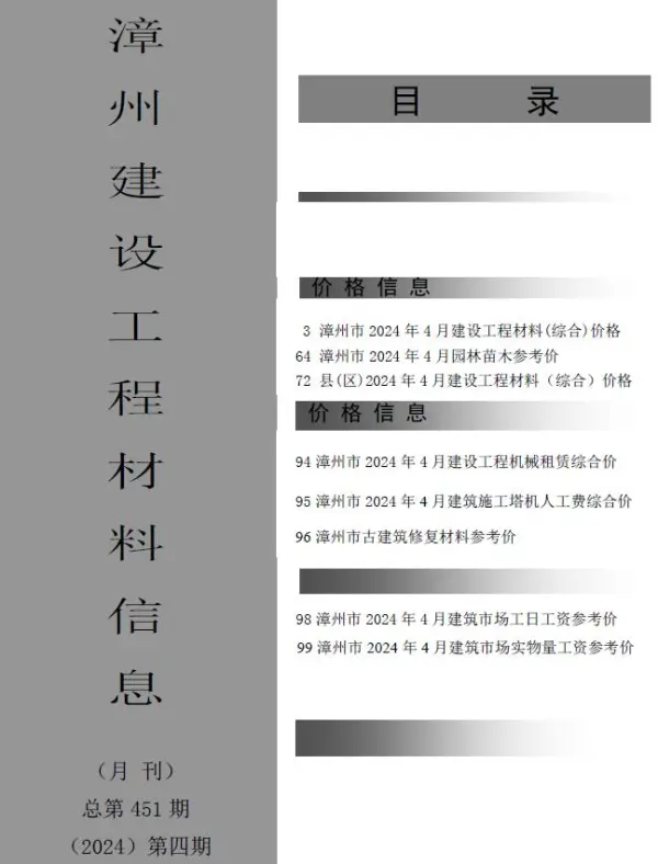 漳州市2024年4月信息价PDF扫描件
