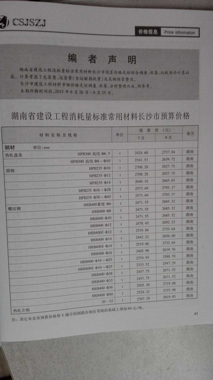 长沙市2015年4月材料信息价