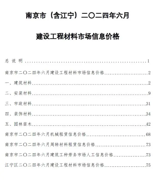 南京市2024年6月信息价PDF扫描件