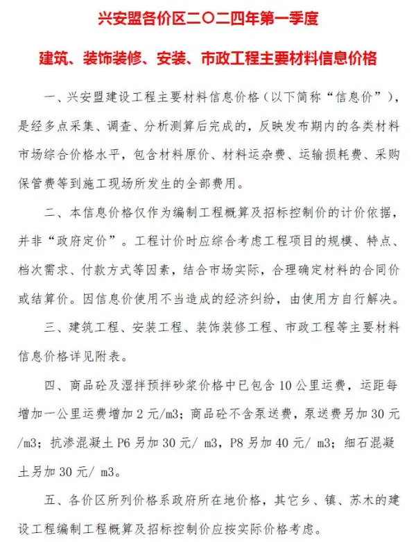 兴安盟2024年1季度1、2、3月信息价PDF扫描件