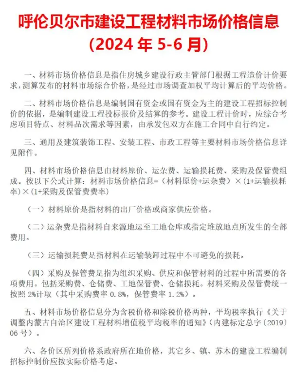 呼伦贝尔2024年3期5、6月信息价PDF扫描件