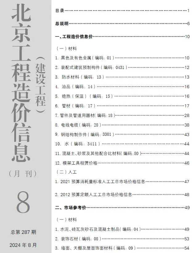 北京市2024年8月造价信息PDF期刊