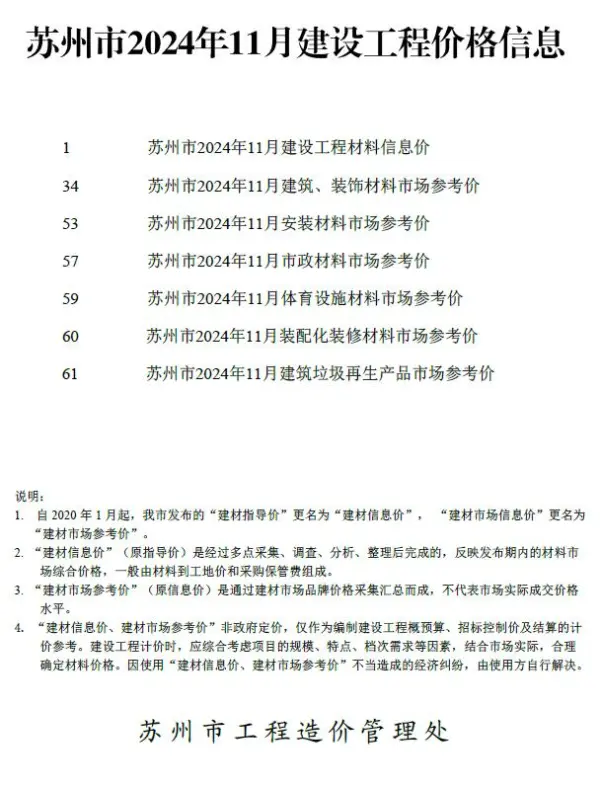 苏州市2024年11月信息价PDF扫描件