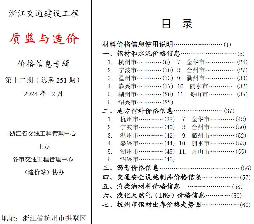 2024年12月质监与造价浙江信息价